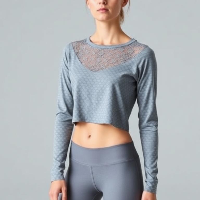 Top Cropped Manga Longa Rendado aSMC